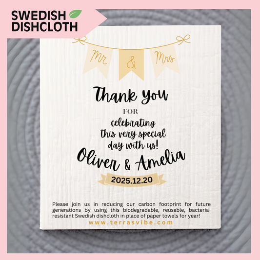 WEDDING FAVOR ~ PERSONALIZED ~ Swedish Dishcloth [pink, black or gold]