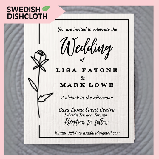 WEDDING INVITATION ~ Swedish Dishcloth [Style ROSE - pink, black, gold or peach]