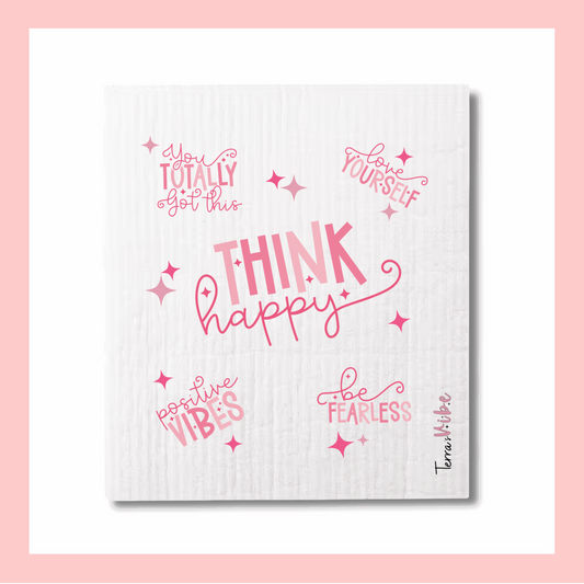 THINK HAPPY ~ Single Swedish Dishcloth
