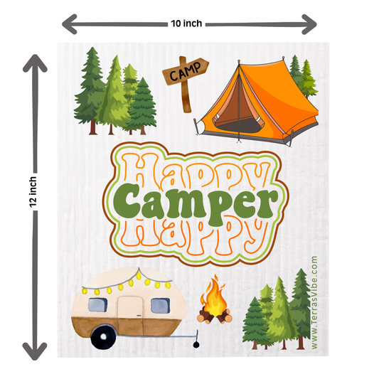 XL HAPPY CAMPER ~ Swedish Cloth 10"x12"