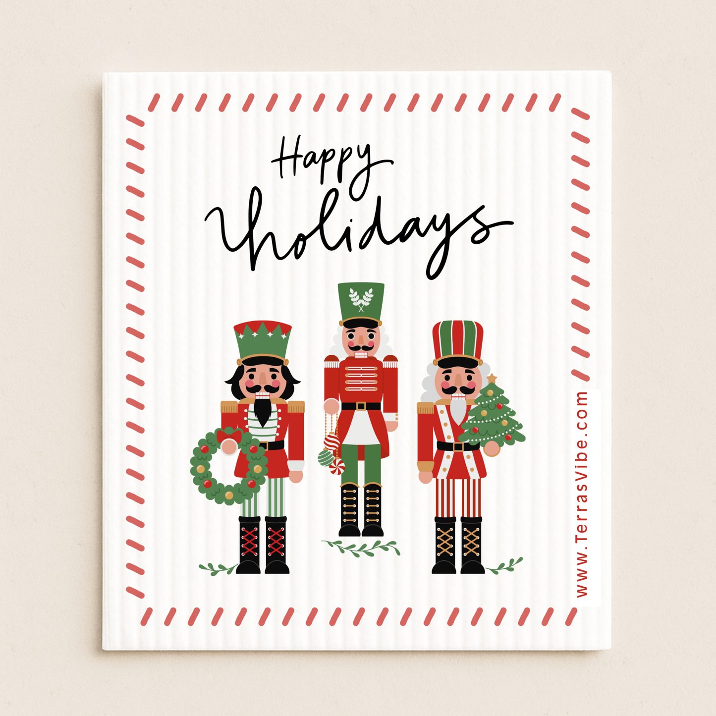 Holiday nutcracker swedish cloth  with wreaths on a white background