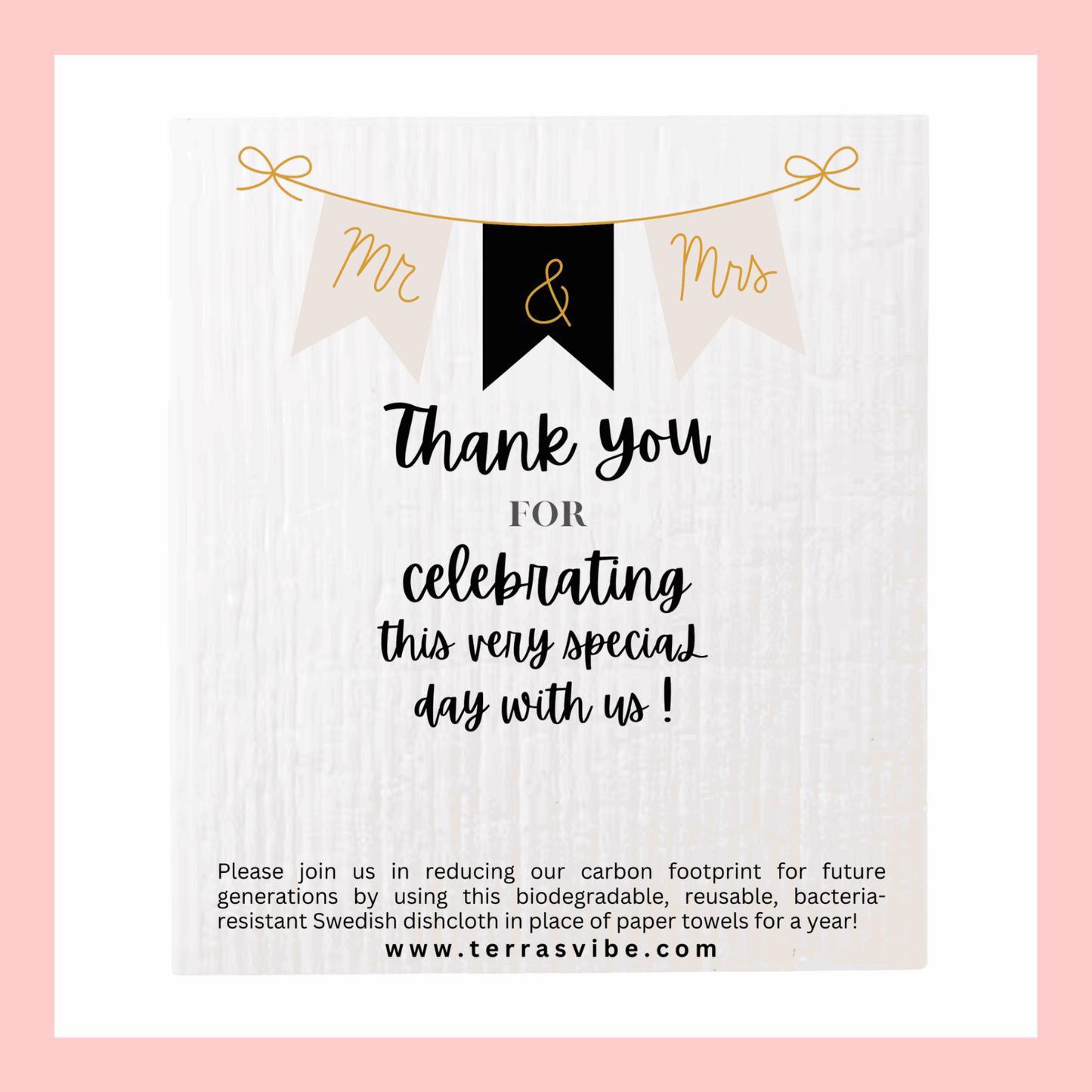 WEDDING FAVOUR ~ Swedish Dishcloth [pink, black or gold]