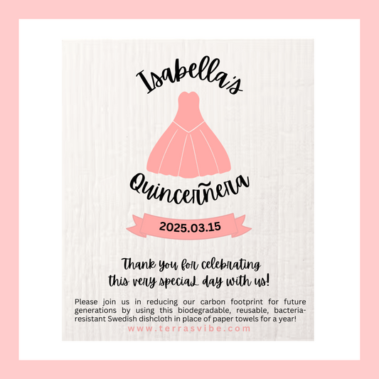 QUINCEANERA FAVOR ~ PERSONALIZED ~ Swedish Dishcloth