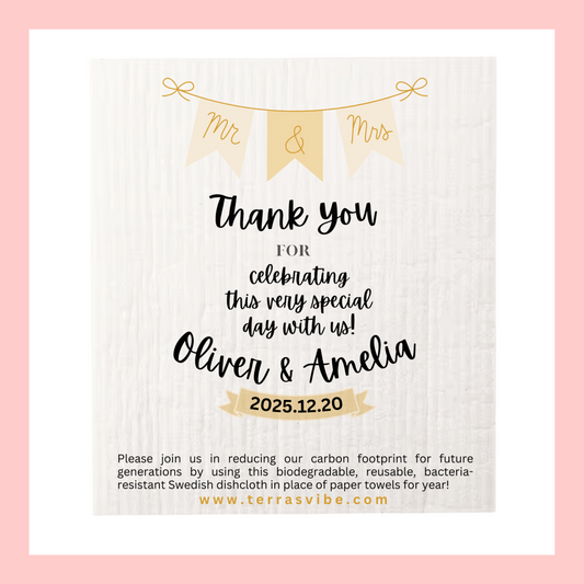 WEDDING FAVOR ~ PERSONALIZED ~ Swedish Dishcloth [pink, black or gold]