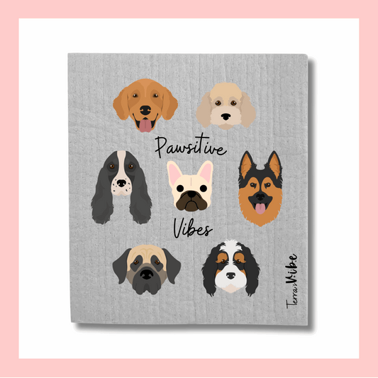 PAWSITIVE VIBES ~ Single Swedish Dishcloth