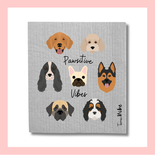 STAY PAWSITIVE! ~ Swedish Dishcloth Set of 5