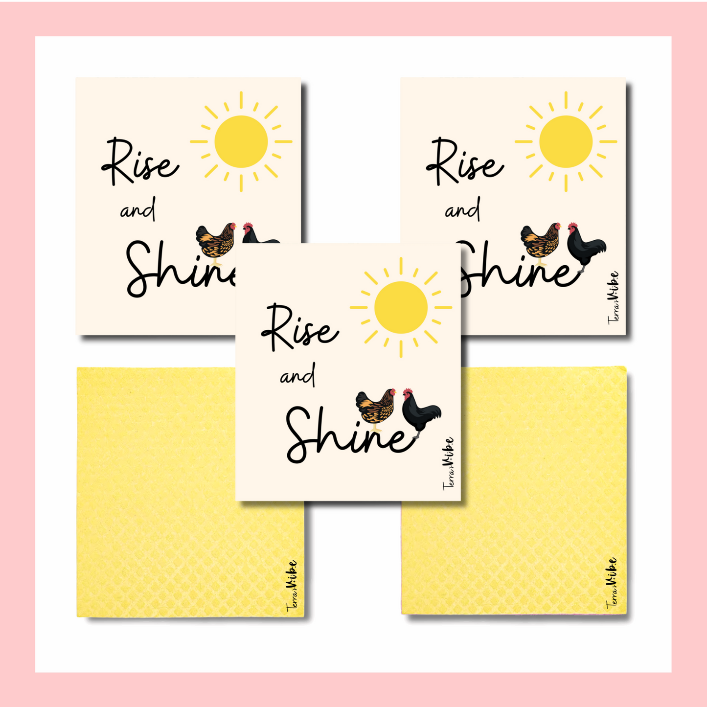 RISE & SHINE CHICKENS ~ Swedish Dishcloth Set of 5