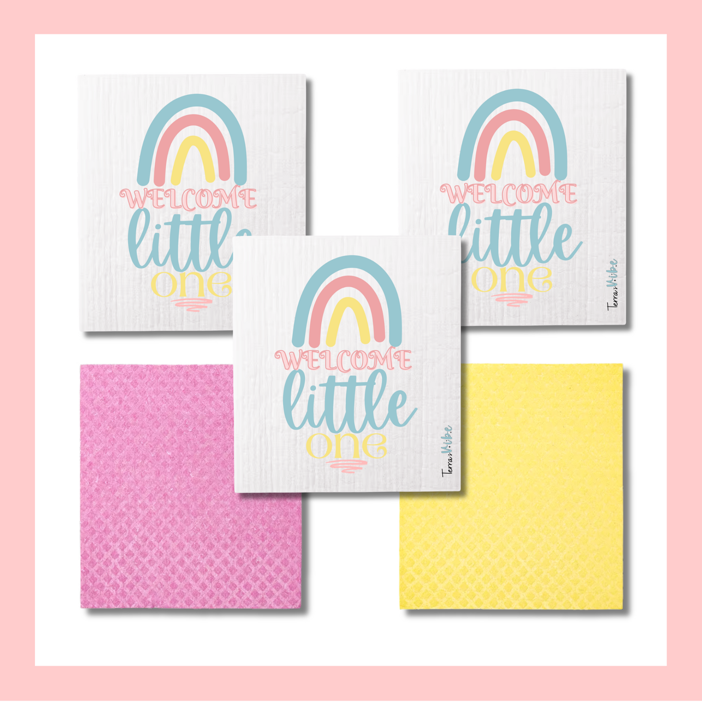 WELCOME LITTLE ONE ~ Swedish Dishcloth Set of 5